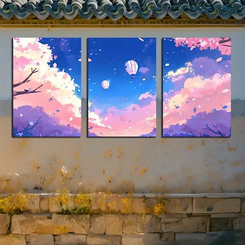 3pcs Hot Air Balloons Over Colorful Sky Design Metal Print Ready to Hang Art - Bella Home Decor