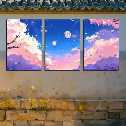 3pcs Hot Air Balloons Over Colorful Sky Design Metal Print Ready to Hang Art - Bella Home Decor