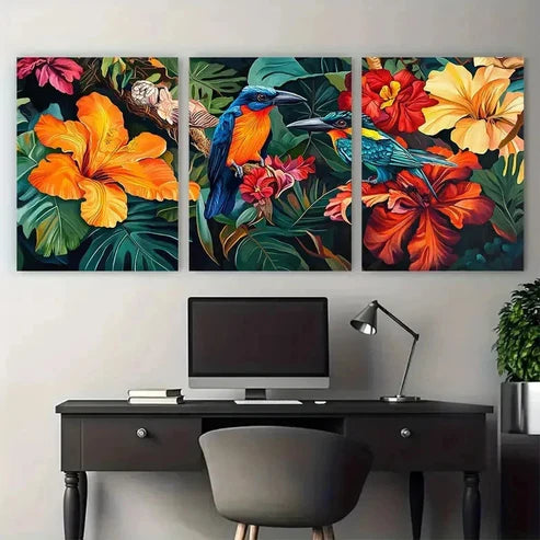 3pcs Venezuela Floral American Travel Wall Art Canvas Unframed - High Quality Print 100% Australian Made Wall Canvas