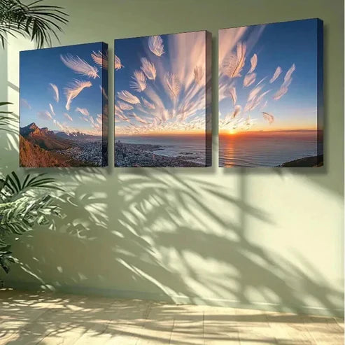 3pcs Sunset and Cloudy Landscape in Cape Town Wall Art Canvas Unframed - High Quality Print 100% Australian Made Wall Canvas