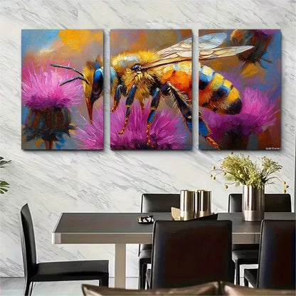 3pcs Thistle Painting Honeybee Metal Print Ready to Hang Art