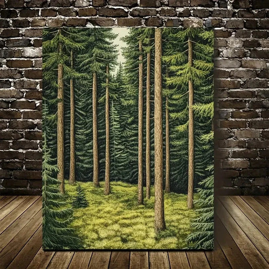 Vibrant Pine Forest Scene with Lush Green Trees 40x60cm Metal Print Ready to Hang - Bella Home Decor