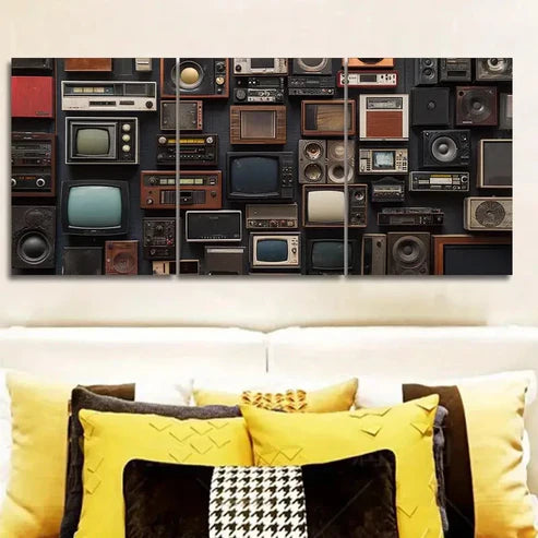 3pcs Vintage Audio Equipment Collage Wall Art Set Canvas Unframed - High Quality Print 100% Australian Made Wall Canvas