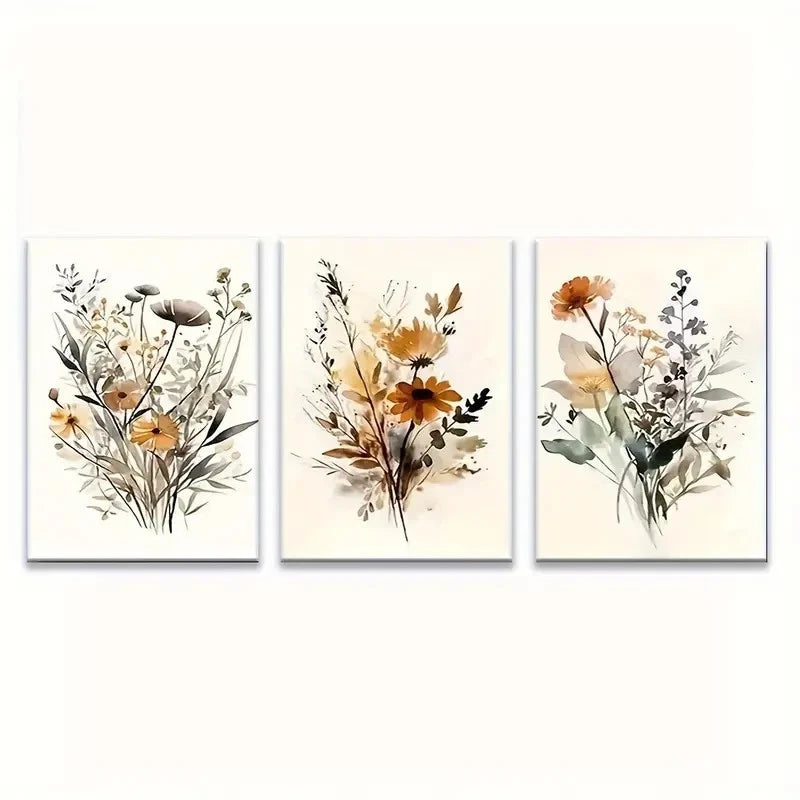 3pcs Wildflower Art Painting Bohemian Style Metal Print Ready to Hang Art - Bella Home Decor