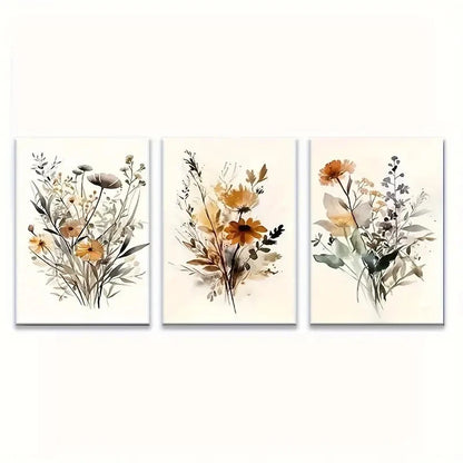 3pcs Wildflower Art Painting Bohemian Style Metal Print Ready to Hang Art - Bella Home Decor