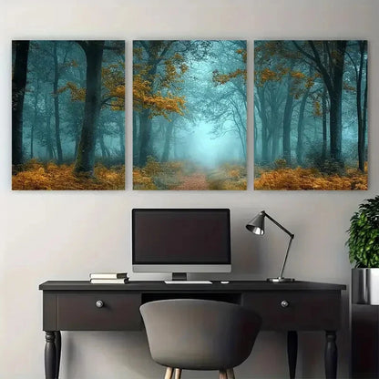 3pcs Enchanting Misty Woodland Fairytale Forest Metal Print Ready to Hang Art - Bella Home Decor