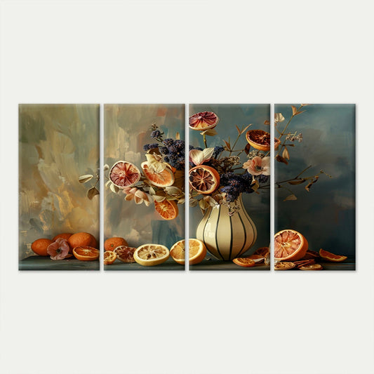 4pcs Vintage Still Life Citrus Vase Painting Wall Art Canvas Framed 45x80cm - High Quality Print 100% Australian Made Wall Canvas Ready to Hang
