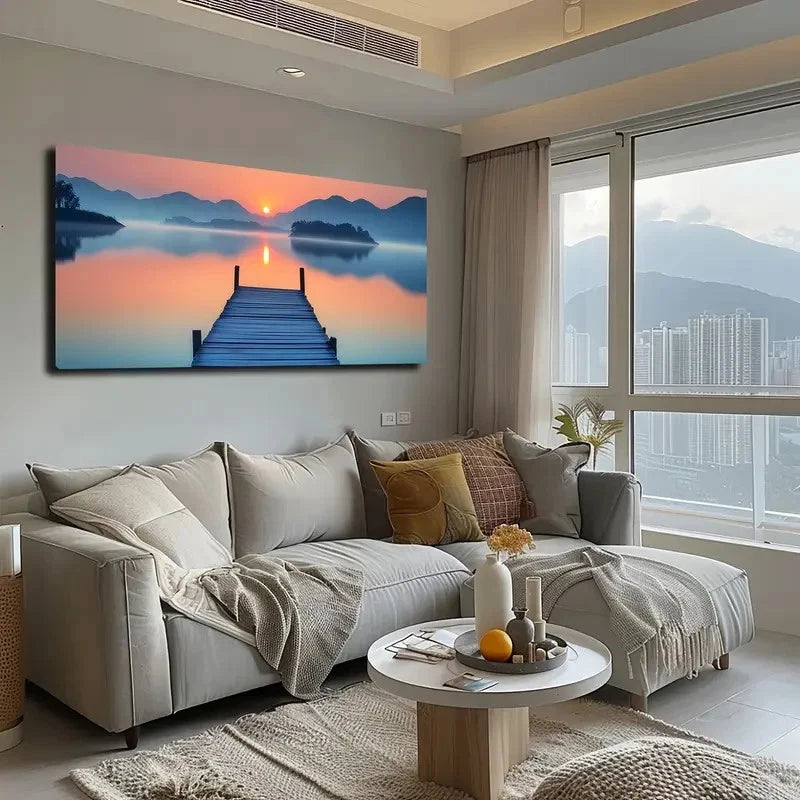 Featuring A Beautiful Lake Wall Art canvas office home room framed 120x60cm