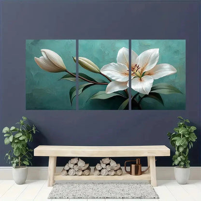 3pcs Elegant White Lily Aesthetic Flower Metal Print Ready to Hang Art - Bella Home Decor