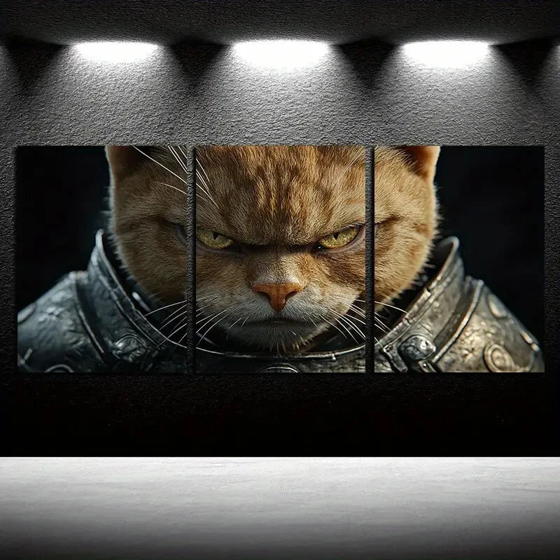 3pcs Knight Cat Armor Design Metal Print Ready to Hang Art - Bella Home Decor