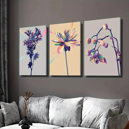 3pcs Three Dimensional Purple Orchids Wall Art Set Canvas Framed 50x70cm - High Quality Print 100% Australian Made Wall Canvas Ready to Hang