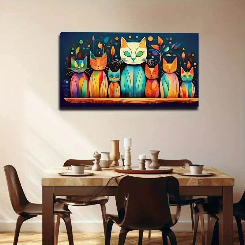 Abstract Cats Modern Décor Wall Art Canvas Office Home Room Framed 120x60cm