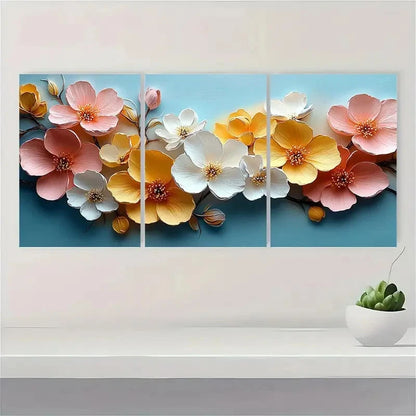 3pcs Pastel Pink Yellow White Blossoms Metal Print Ready to Hang Art - Bella Home Decor