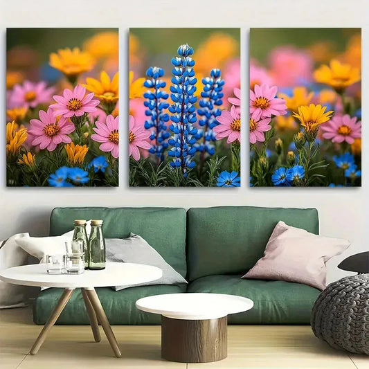 3pcs Summer Garden Radiance Wild Flower Design Metal Print Ready to Hang Art
