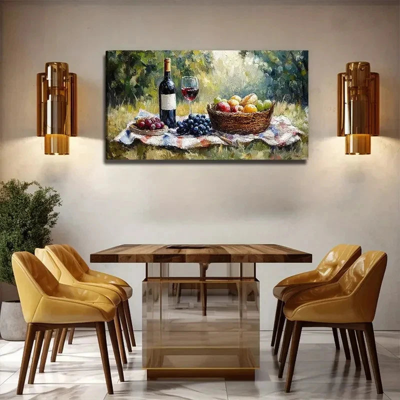 Wine And Fresh Fruit Suitable Wall Art Canvas Office Home Room Framed 120x60cm