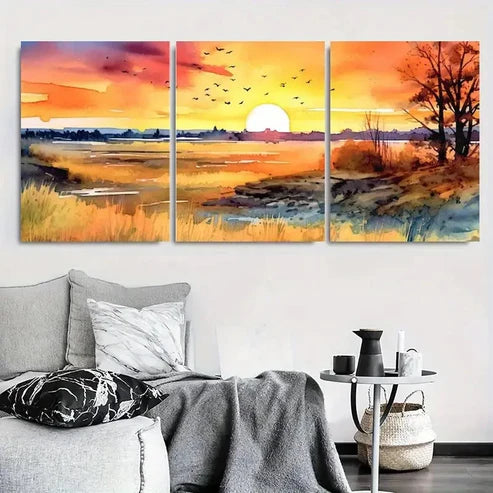 3pcs Autumn Meadow Boho Nature Wall Art Canvas Unframed - High Quality Print 100% Australian Made Wall Canvas - Bella Home Decor