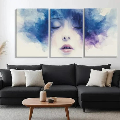 3pcs Serene Blue and Purple Triptych Perfect  Wall Art Set Canvas Unframed - High Quality Print 100% Australian Made Wall Canvas