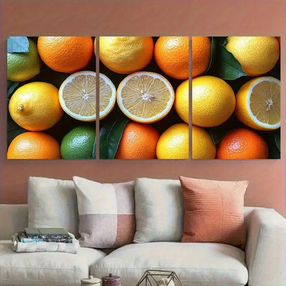 3pcs Vibrant Citrus Fruits Lemons Limes Oranges Metal Print Ready to Hang Art - Bella Home Decor