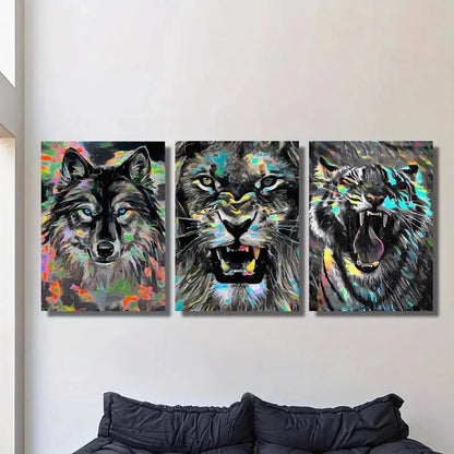 3pcs Vibrant wildlife art, angry animals Metal Print Ready to Hang Art
