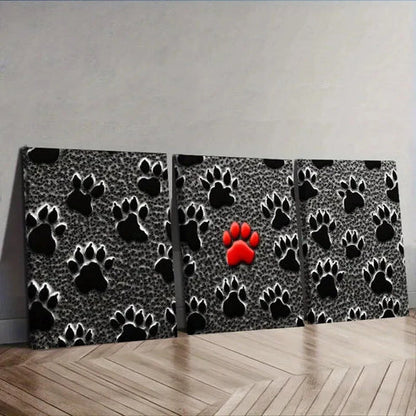 3pcs Black Dog Paw Prints Wall Art Set Canvas Unframed - High Quality Print 100% Australian Made Wall Canvas - Bella Home Decor