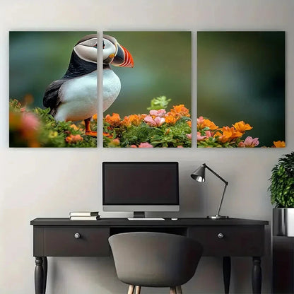 3pcs Cheerful Puffin Coastal Bird Metal Print Ready to Hang Art - Bella Home Decor