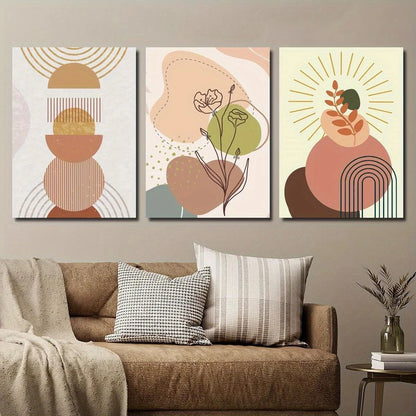 3pcs Geometric Abstract Botanical Floral Metal Print Ready to Hang Art - Bella Home Decor
