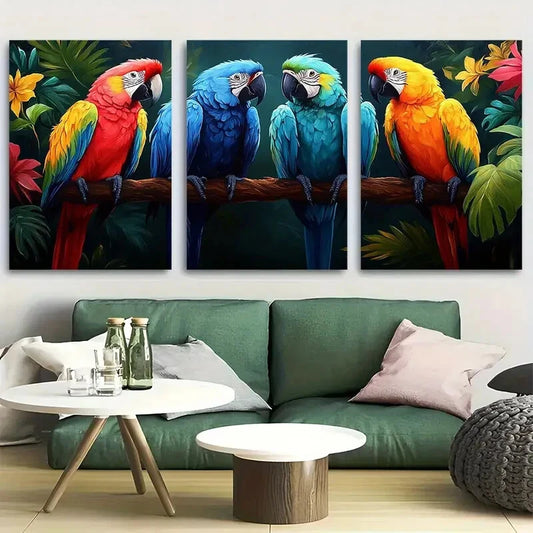 3pcs Colorful Macaws Tropical Avian Exotic Birds Metal Print Ready to Hang Art
