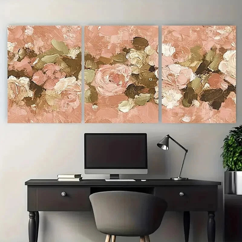 3pcs Vintage Rose Floral Blush Pink Flower Cottage Metal Print Ready to Hang Art - Bella Home Decor