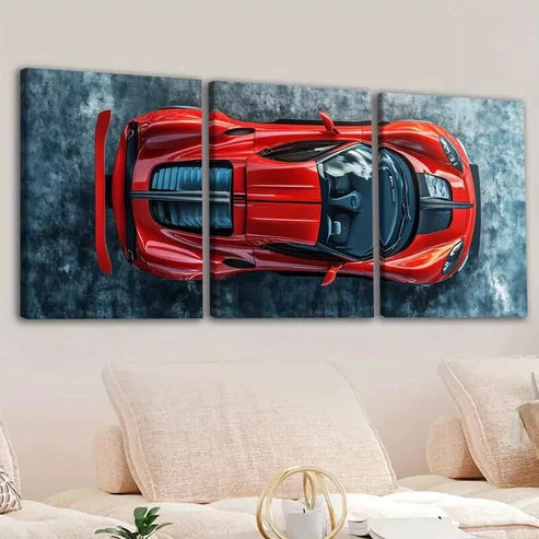 3pcs Vintage Red Cool Sports Cars Blue & White Wall Art Set Canvas Unframed - High Quality Print 100% Australian Made Wall Canvas