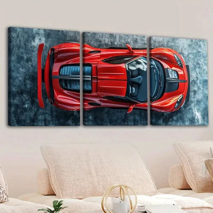 3pcs Vintage Red Cool Sports Cars Blue & White Wall Art Set Canvas Unframed - High Quality Print 100% Australian Made Wall Canvas