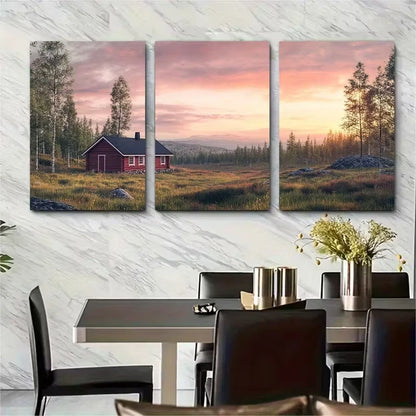 3pcs Summer Midnight Sun Over Lapland Metal Print Ready to Hang Art