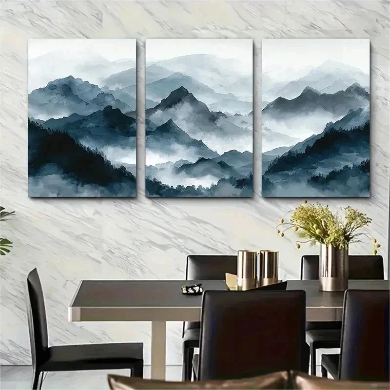 3pcs Misty Mountain Watercolour Perfect Wall Art Set Canvas Framed 50x70cm - High Quality Print 100% Australian Made Wall Canvas Ready to Hang