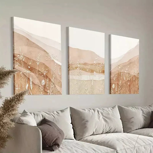 3pcs Mountain and Wildflower Modern Minimalist Wall Art Set Canvas Framed 50x70cm - High Quality Print 100% Australian Made Wall Canvas Ready to Hang