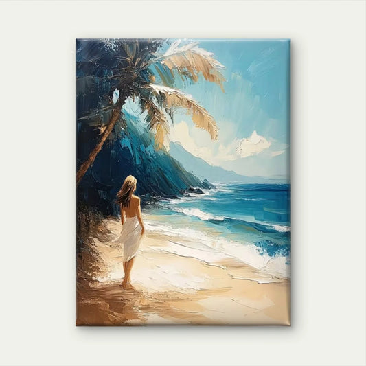 Seaside Oil Painting Beach Scene 60x90cm Metal Print Ready to Hang