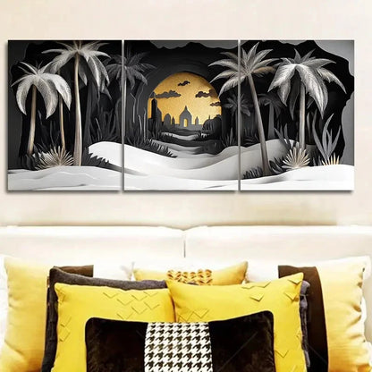 3pcs Tropical Beach Scene with Palm Trees j Wall Art Set Canvas Framed 50x70cm - High Quality Print 100% Australian Made Wall Canvas Ready to Hang