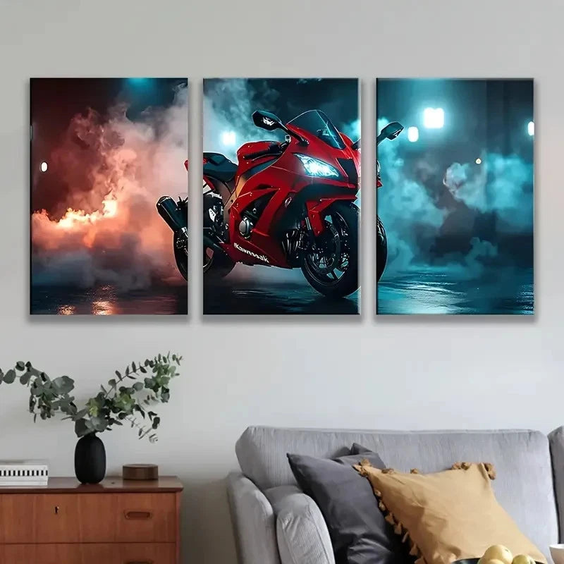 3pcs Ninja zx-10r Motorcycle Artwork  Wall Art Set Canvas Framed 40x60cm - High Quality Print 100% Australian Made Wall Canvas Ready to Hang