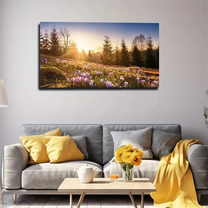 Wildflowers Landscape Wall Art Canvas Office Home Room Framed 120x60cm