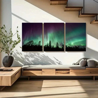 3pcs Forest & Aurora Nordic Landscape Wall Art Set Canvas Framed 50x70cm - High Quality Print 100% Australian Made Wall Canvas Ready to Hang - Bella Home Decor