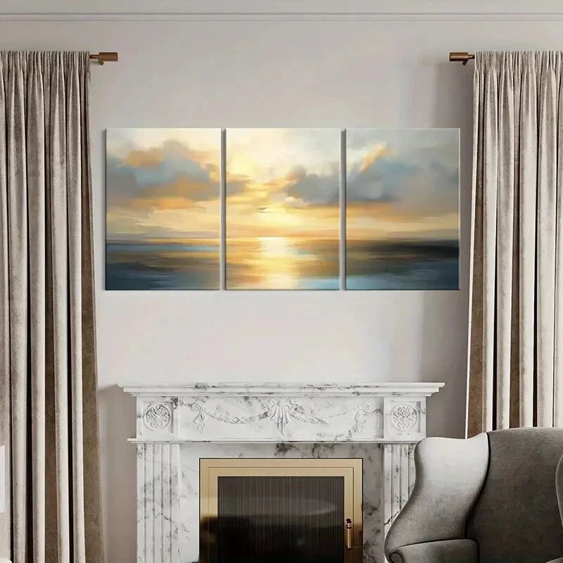 3pcs Sunset Ocean Clouds Abstract Landscape Metal Print Ready to Hang Art - Bella Home Decor
