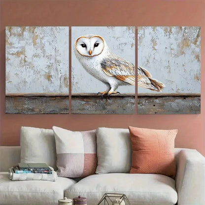 3pcs White Barn Owl Birds Rustic Design Metal Print Ready to Hang Art - Bella Home Decor