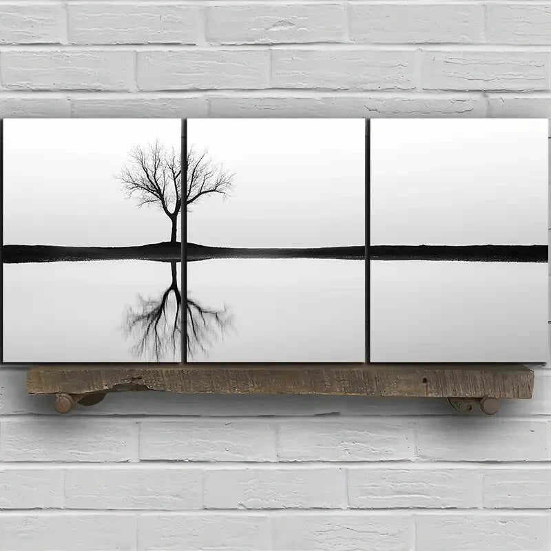 3pcs Reflection of Trees Black & White Metal Print Ready to Hang Art - Bella Home Decor