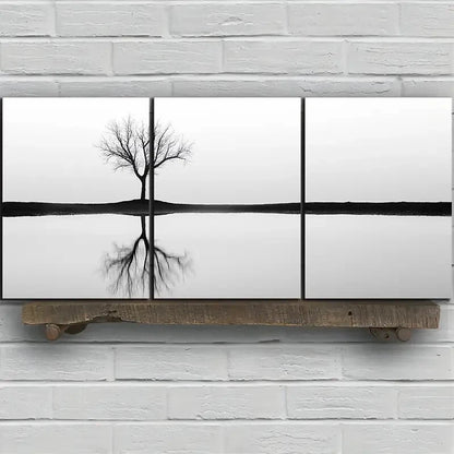 3pcs Reflection of Trees Black & White Metal Print Ready to Hang Art - Bella Home Decor