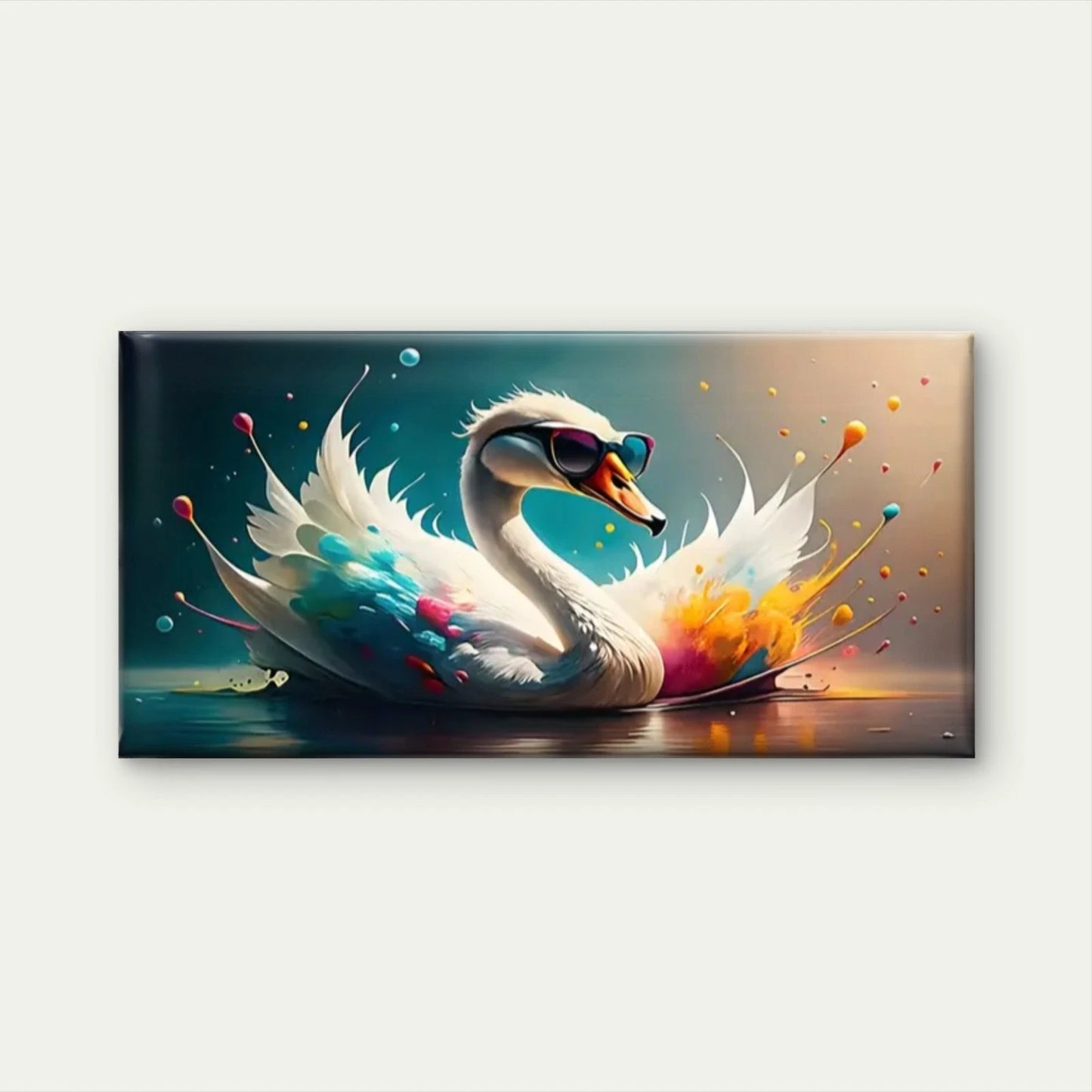 Swan Colorful Splattering Wall Art Canvas Office Home Room Framed 120x60cm