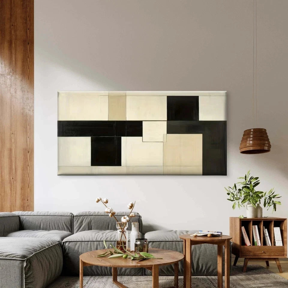 Black and White Geometric Wall Art Canvas Office Home Room Framed 120x60cm