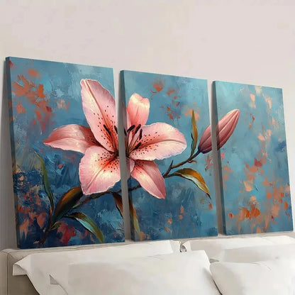 3pcs Pink Lily Aesthetic FH Wall Art Set Canvas Framed 60x90cm - High Quality Print 100% Australian Made Wall Canvas Ready to Hang