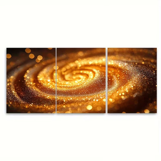 3pcs Golden Glitter Swirls Metal Print Ready to Hang Art