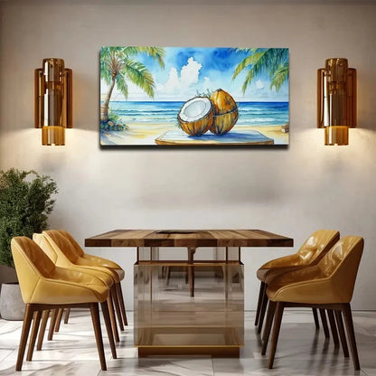 Tropical Beach Coconut Wall Art Canvas Office Home Room Framed 120x60cm