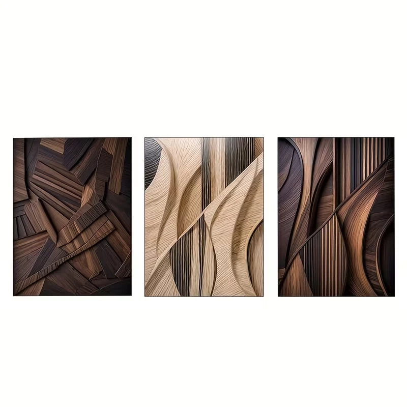 3pcs Brown and Cream Abstract Paintings  Wall Art Set Canvas Framed 60x90cm - High Quality Print 100% Australian Made Wall Canvas Ready to Hang - Bella Home Decor