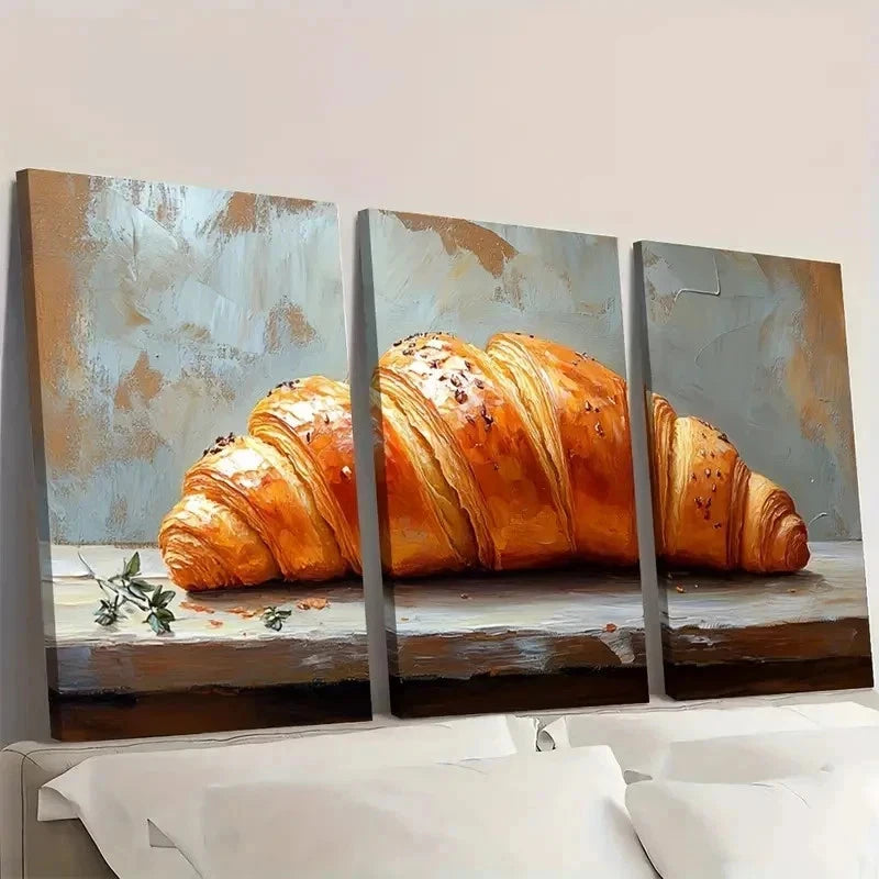 3pcs Croissant Sandwich RO  Wall Art Set Canvas Framed 40x60cm - High Quality Print 100% Australian Made Wall Canvas Ready to Hang - Bella Home Decor