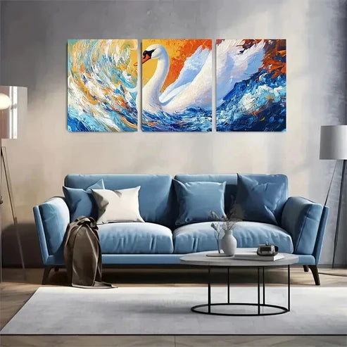3pcs Summer Swan in Indigo and Amber  Art Set Canvas Unframed - High Quality Print 100% Australian Made Wall Canvas